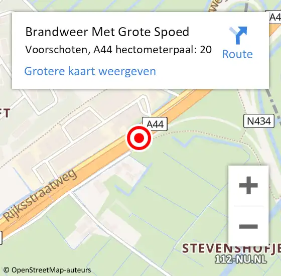 Locatie op kaart van de 112 melding: Brandweer Met Grote Spoed Naar Voorschoten, A44 hectometerpaal: 20 op 5 juni 2024 13:26