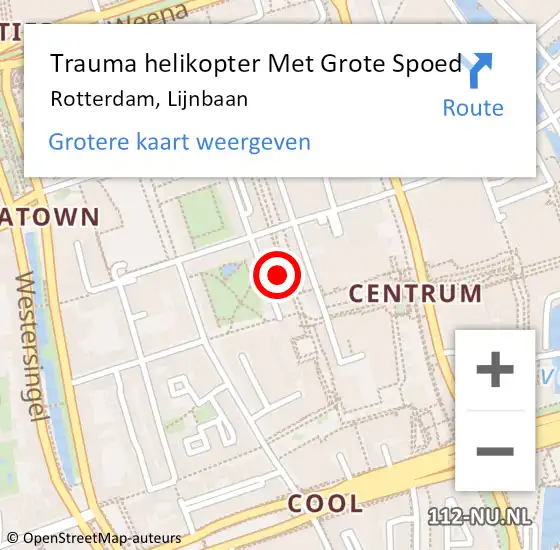 Locatie op kaart van de 112 melding: Trauma helikopter Met Grote Spoed Naar Rotterdam, Lijnbaan op 5 juni 2024 13:28