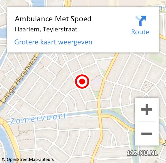 Locatie op kaart van de 112 melding: Ambulance Met Spoed Naar Haarlem, Teylerstraat op 5 juni 2024 13:50