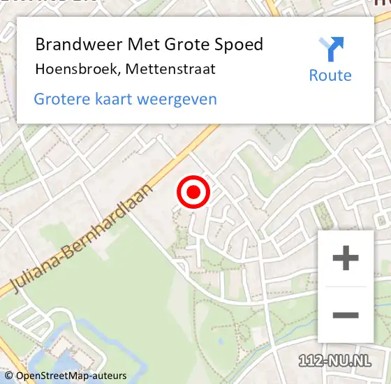 Locatie op kaart van de 112 melding: Brandweer Met Grote Spoed Naar Hoensbroek, Mettenstraat op 5 juni 2024 14:14