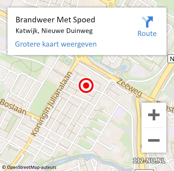 Locatie op kaart van de 112 melding: Brandweer Met Spoed Naar Katwijk, Nieuwe Duinweg op 5 juni 2024 14:16