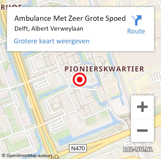Locatie op kaart van de 112 melding: Ambulance Met Zeer Grote Spoed Naar Delft, Albert Verweylaan op 5 juni 2024 14:20