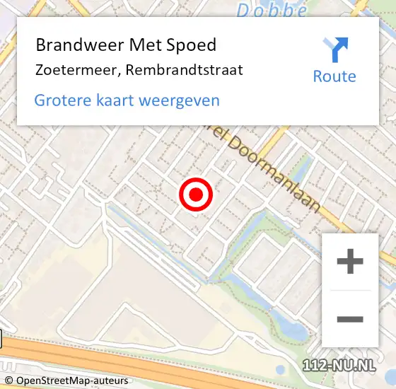 Locatie op kaart van de 112 melding: Brandweer Met Spoed Naar Zoetermeer, Rembrandtstraat op 5 juni 2024 14:23