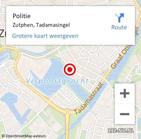 Locatie op kaart van de 112 melding: Politie Zutphen, Tadamasingel op 5 juni 2024 14:33