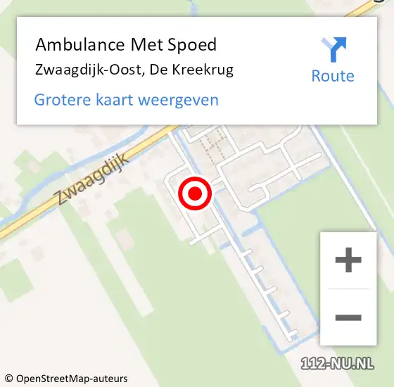 Locatie op kaart van de 112 melding: Ambulance Met Spoed Naar Zwaagdijk-Oost, De Kreekrug op 5 juni 2024 14:45