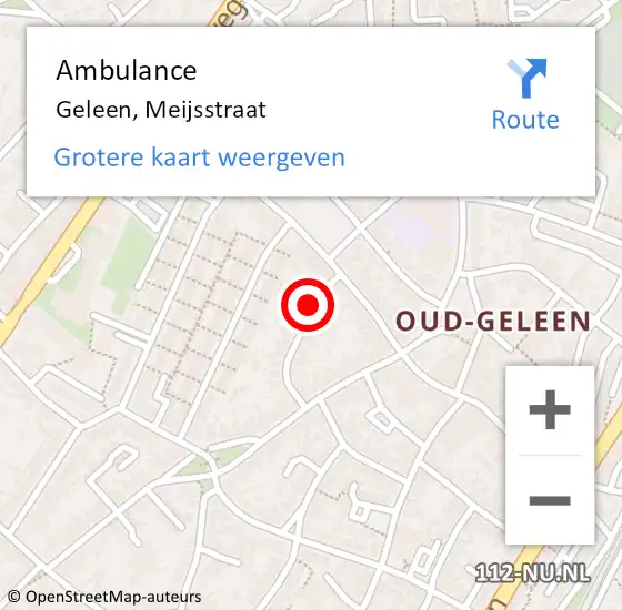 Locatie op kaart van de 112 melding: Ambulance Geleen, Meijsstraat op 8 oktober 2014 12:50