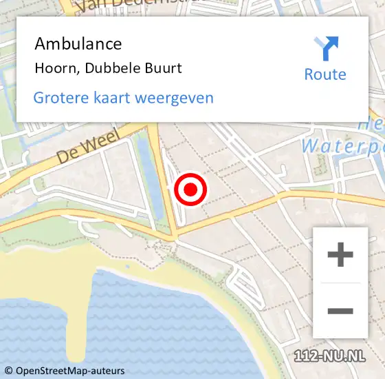 Locatie op kaart van de 112 melding: Ambulance Hoorn, Dubbele Buurt op 5 juni 2024 15:11