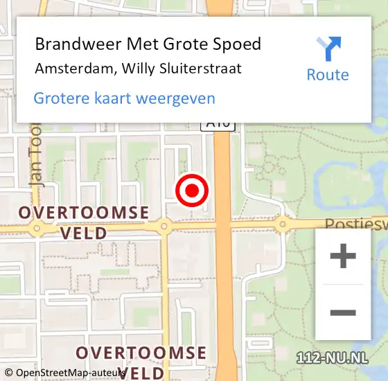 Locatie op kaart van de 112 melding: Brandweer Met Grote Spoed Naar Amsterdam, Willy Sluiterstraat op 5 juni 2024 15:12