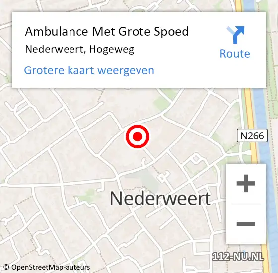 Locatie op kaart van de 112 melding: Ambulance Met Grote Spoed Naar Nederweert, Hogeweg op 5 juni 2024 15:29