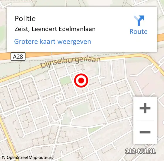 Locatie op kaart van de 112 melding: Politie Zeist, Leendert Edelmanlaan op 5 juni 2024 15:43