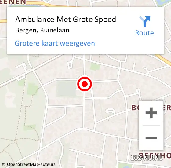 Locatie op kaart van de 112 melding: Ambulance Met Grote Spoed Naar Bergen, Ruïnelaan op 5 juni 2024 16:32