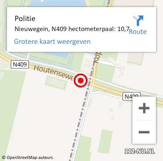 Locatie op kaart van de 112 melding: Politie Nieuwegein, N409 hectometerpaal: 10,7 op 5 juni 2024 16:33