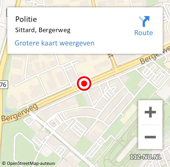 Locatie op kaart van de 112 melding: Politie Sittard, Bergerweg op 5 juni 2024 16:45