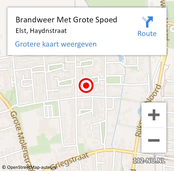 Locatie op kaart van de 112 melding: Brandweer Met Grote Spoed Naar Elst, Haydnstraat op 5 juni 2024 17:02