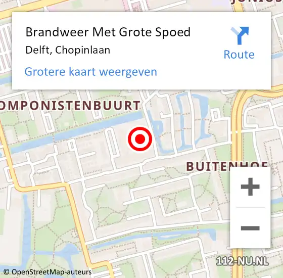 Locatie op kaart van de 112 melding: Brandweer Met Grote Spoed Naar Delft, Chopinlaan op 5 juni 2024 17:06