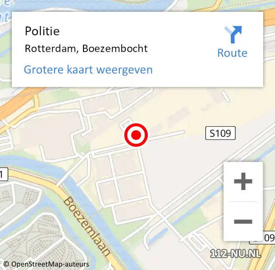 Locatie op kaart van de 112 melding: Politie Rotterdam, Boezembocht op 5 juni 2024 17:08