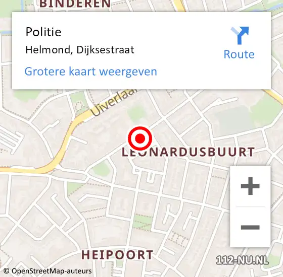 Locatie op kaart van de 112 melding: Politie Helmond, Dijksestraat op 5 juni 2024 17:11