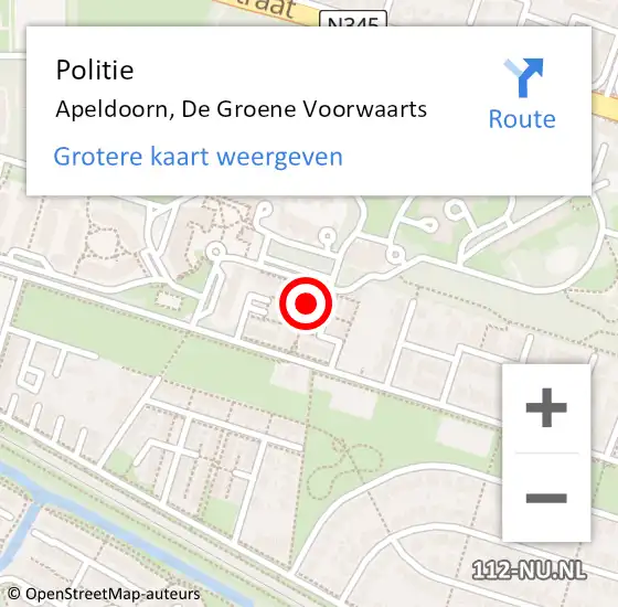 Locatie op kaart van de 112 melding: Politie Apeldoorn, De Groene Voorwaarts op 5 juni 2024 17:12