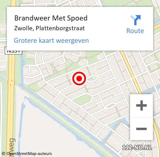 Locatie op kaart van de 112 melding: Brandweer Met Spoed Naar Zwolle, Plattenborgstraat op 5 juni 2024 17:12