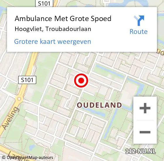 Locatie op kaart van de 112 melding: Ambulance Met Grote Spoed Naar Hoogvliet, Troubadourlaan op 5 juni 2024 17:14