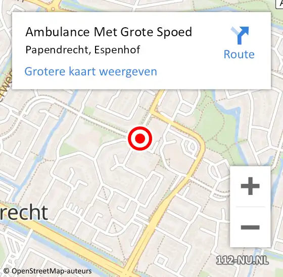 Locatie op kaart van de 112 melding: Ambulance Met Grote Spoed Naar Papendrecht, Espenhof op 5 juni 2024 17:20
