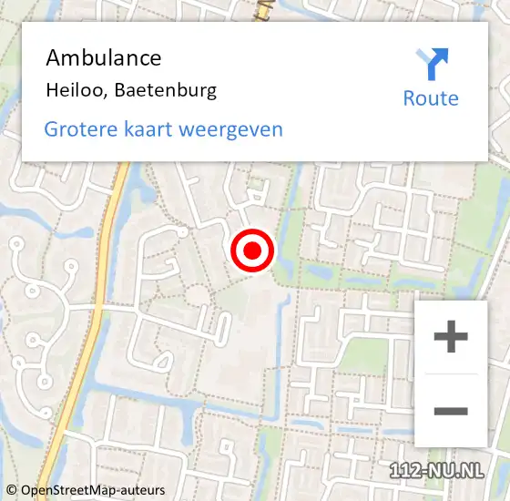 Locatie op kaart van de 112 melding: Ambulance Heiloo, Baetenburg op 5 juni 2024 17:42