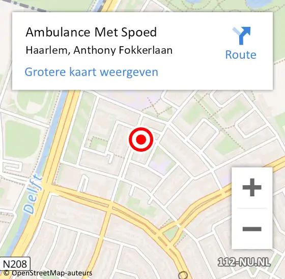 Locatie op kaart van de 112 melding: Ambulance Met Spoed Naar Haarlem, Anthony Fokkerlaan op 5 juni 2024 17:45