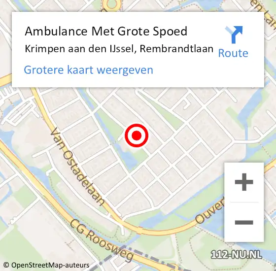 Locatie op kaart van de 112 melding: Ambulance Met Grote Spoed Naar Krimpen aan den IJssel, Rembrandtlaan op 5 juni 2024 17:50