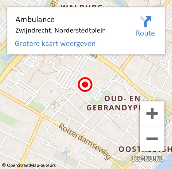 Locatie op kaart van de 112 melding: Ambulance Zwijndrecht, Norderstedtplein op 5 juni 2024 18:02