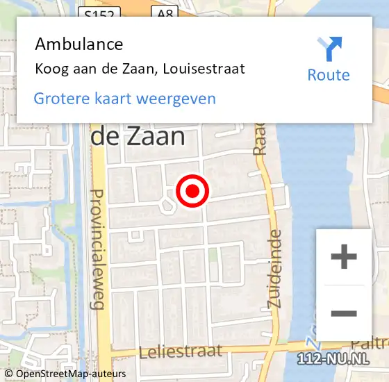 Locatie op kaart van de 112 melding: Ambulance Koog aan de Zaan, Louisestraat op 8 oktober 2014 13:14