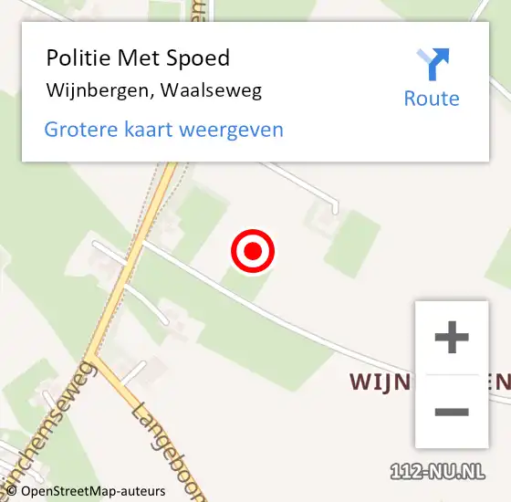 Locatie op kaart van de 112 melding: Politie Met Spoed Naar Wijnbergen, Waalseweg op 5 juni 2024 18:25