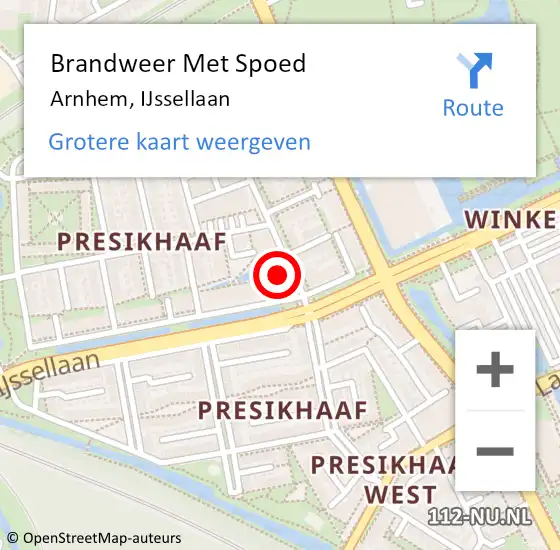 Locatie op kaart van de 112 melding: Brandweer Met Spoed Naar Arnhem, IJssellaan op 5 juni 2024 18:26