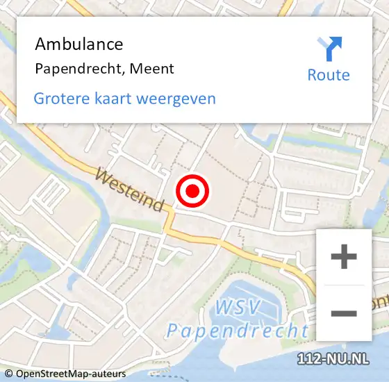 Locatie op kaart van de 112 melding: Ambulance Papendrecht, Meent op 5 juni 2024 18:37