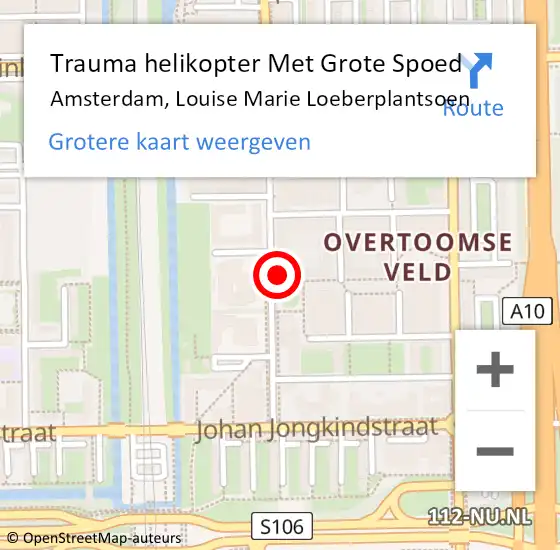 Locatie op kaart van de 112 melding: Trauma helikopter Met Grote Spoed Naar Amsterdam, Louise Marie Loeberplantsoen op 5 juni 2024 18:44