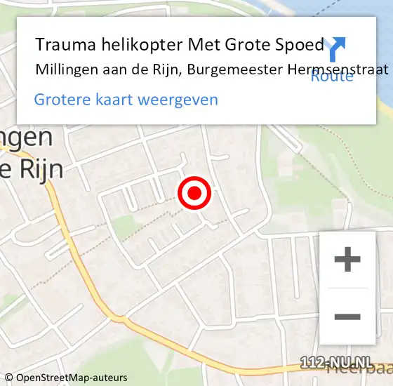 Locatie op kaart van de 112 melding: Trauma helikopter Met Grote Spoed Naar Millingen aan de Rijn, Burgemeester Hermsenstraat op 5 juni 2024 18:58