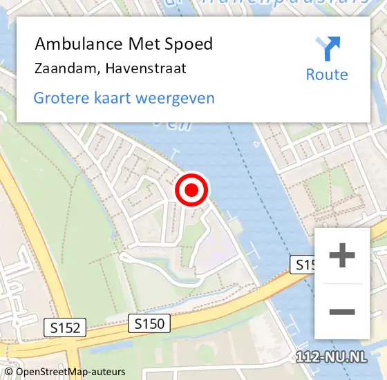 Locatie op kaart van de 112 melding: Ambulance Met Spoed Naar Zaandam, Havenstraat op 5 juni 2024 19:32