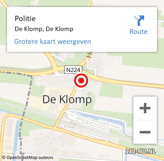 Locatie op kaart van de 112 melding: Politie De Klomp, De Klomp op 5 juni 2024 19:47