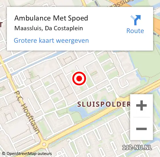 Locatie op kaart van de 112 melding: Ambulance Met Spoed Naar Maassluis, Da Costaplein op 5 juni 2024 19:57