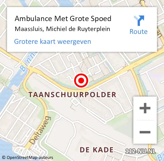 Locatie op kaart van de 112 melding: Ambulance Met Grote Spoed Naar Maassluis, Michiel de Ruyterplein op 5 juni 2024 20:40