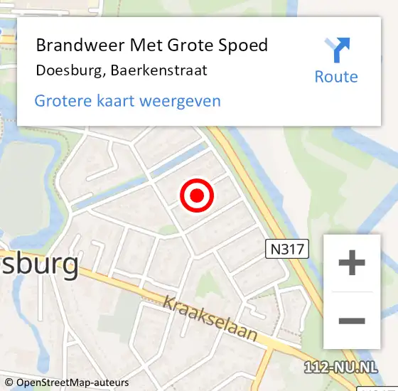 Locatie op kaart van de 112 melding: Brandweer Met Grote Spoed Naar Doesburg, Baerkenstraat op 5 juni 2024 20:44