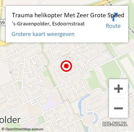 Locatie op kaart van de 112 melding: Trauma helikopter Met Zeer Grote Spoed Naar 's-Gravenpolder, Esdoornstraat op 5 juni 2024 20:46