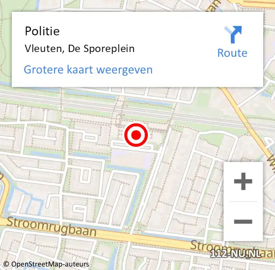 Locatie op kaart van de 112 melding: Politie Vleuten, De Sporeplein op 5 juni 2024 21:21