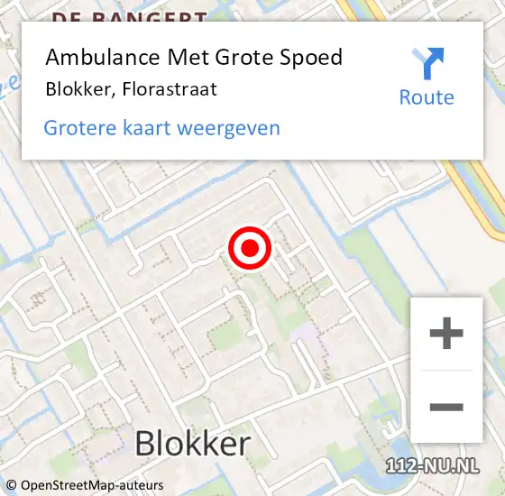 Locatie op kaart van de 112 melding: Ambulance Met Grote Spoed Naar Blokker, Florastraat op 5 juni 2024 21:28