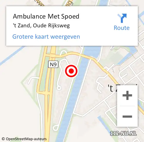 Locatie op kaart van de 112 melding: Ambulance Met Spoed Naar 't Zand, Oude Rijksweg op 5 juni 2024 21:30