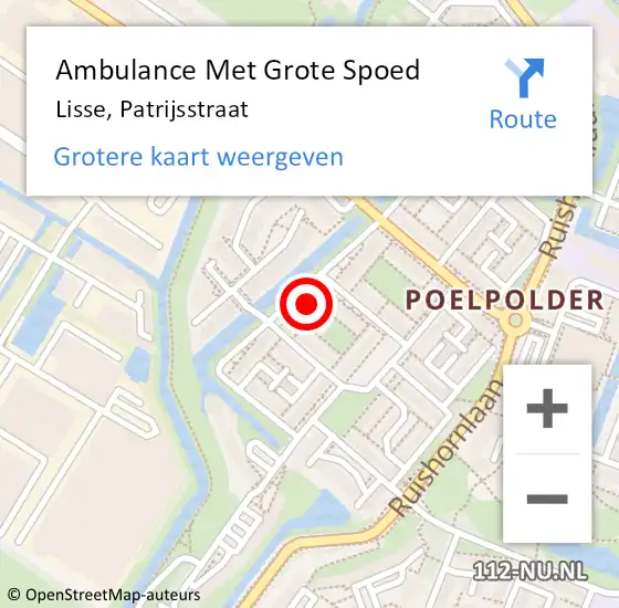 Locatie op kaart van de 112 melding: Ambulance Met Grote Spoed Naar Lisse, Patrijsstraat op 5 juni 2024 21:39