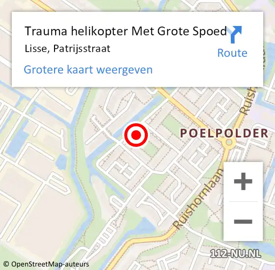 Locatie op kaart van de 112 melding: Trauma helikopter Met Grote Spoed Naar Lisse, Patrijsstraat op 5 juni 2024 21:40