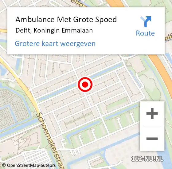 Locatie op kaart van de 112 melding: Ambulance Met Grote Spoed Naar Delft, Koningin Emmalaan op 5 juni 2024 21:55