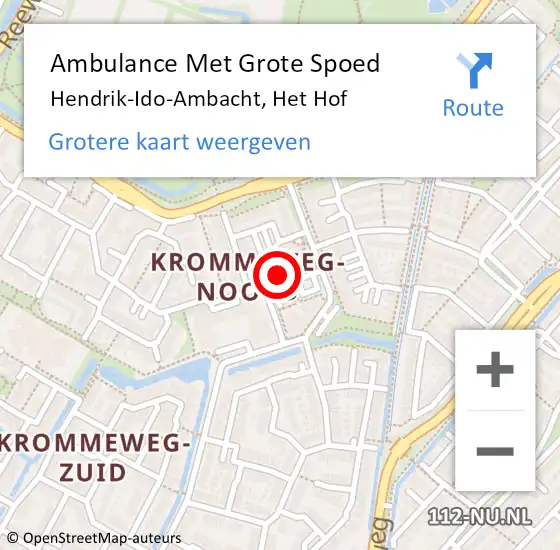 Locatie op kaart van de 112 melding: Ambulance Met Grote Spoed Naar Hendrik-Ido-Ambacht, Het Hof op 5 juni 2024 21:58