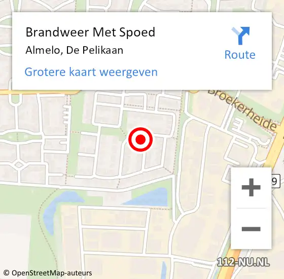 Locatie op kaart van de 112 melding: Brandweer Met Spoed Naar Almelo, De Pelikaan op 5 juni 2024 22:19