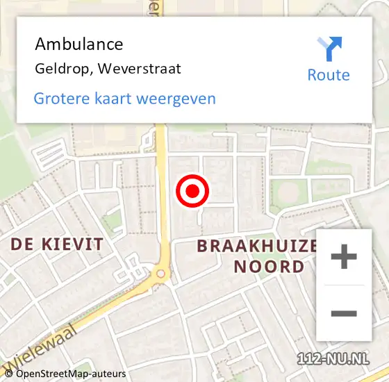 Locatie op kaart van de 112 melding: Ambulance Geldrop, Weverstraat op 8 oktober 2014 13:35